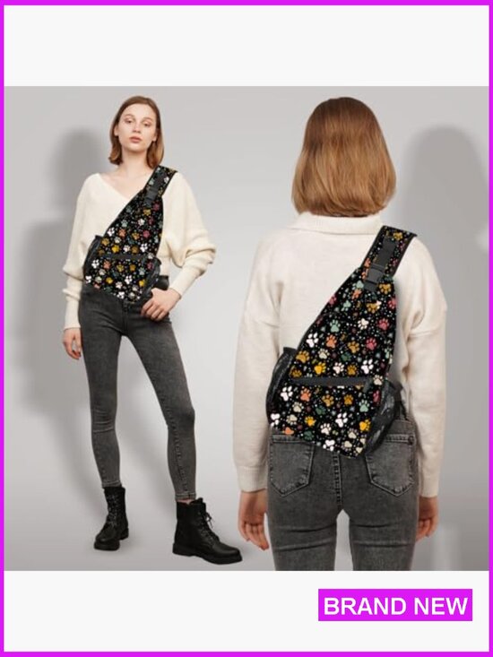Paw Print Sling Bag Lightweight Travel Chest Daypack Adjustable Strap Outdoor main image 5